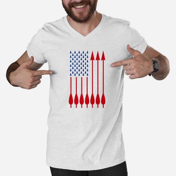Us American Flag Archery Arrows Hunting Fathers Day Shirt Men V-Neck Tshirt