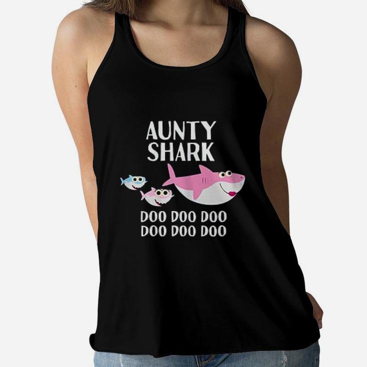 Aunty Shark Doo Doo Mothers Day Gift For Aunt Auntie Ladies Flowy Tank