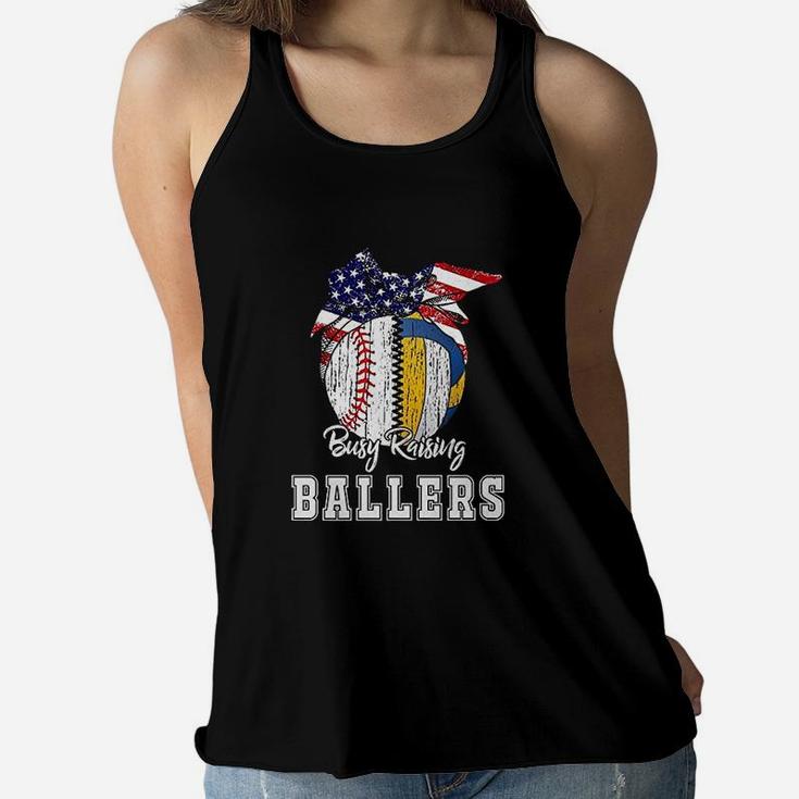 Busy Raising Ballers Baseball Volleyball Volleyball Mom Ladies Flowy Tank