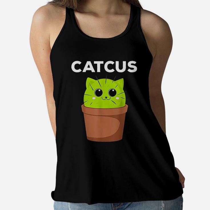 Catcus Funny Cat Pun Gift For Cat Moms Ladies Flowy Tank