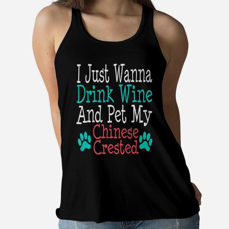 Chinese Crested Dog Mom Dad Funny Wine Lover Gift Ladies Flowy Tank
