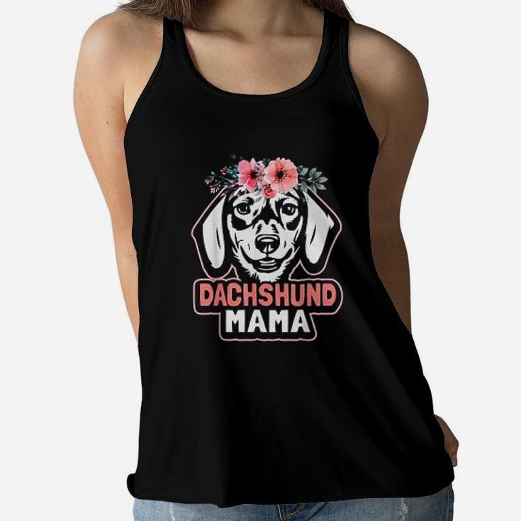Dachshund Mama Dog Mom Flower Weiner Dog Cute Funny Gift Ladies Flowy Tank