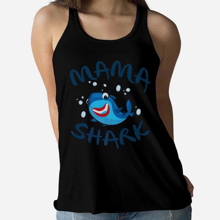 Funny Mama Shark Gift For Mom Fish Shark Lovers Ladies Flowy Tank