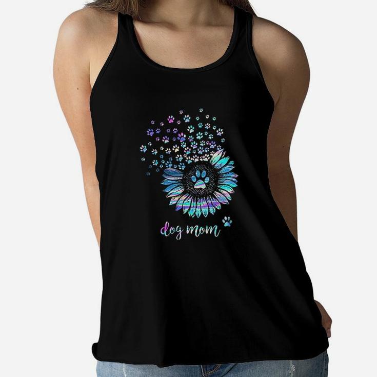Funny Sunflower And Paw Dog Mom Dog Lovers Ladies Flowy Tank