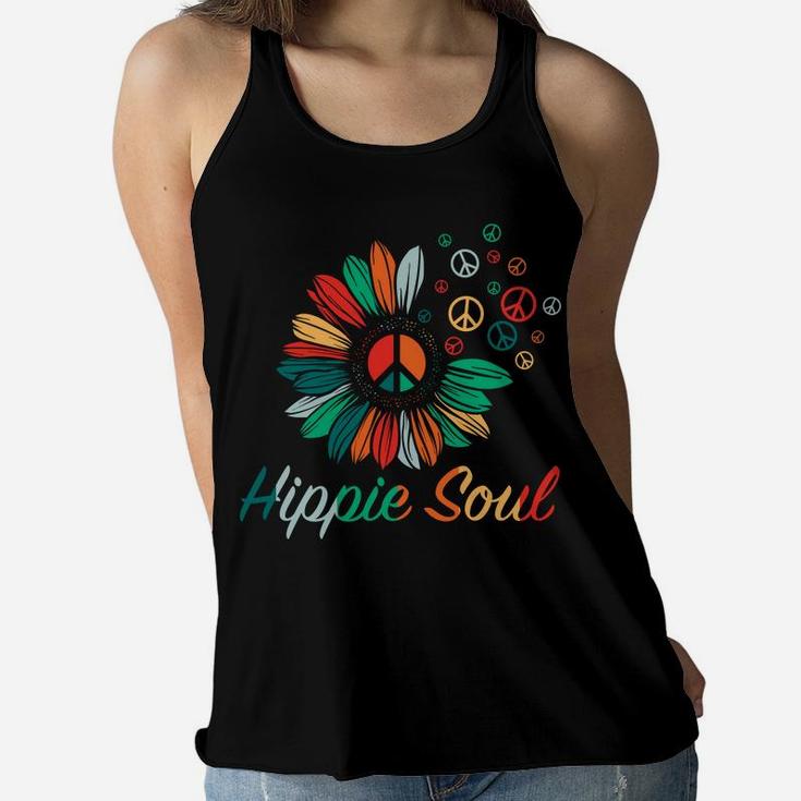 Hippie Soul Sunflower Colorful Peace Sign Hippie Gift Women Flowy Tank