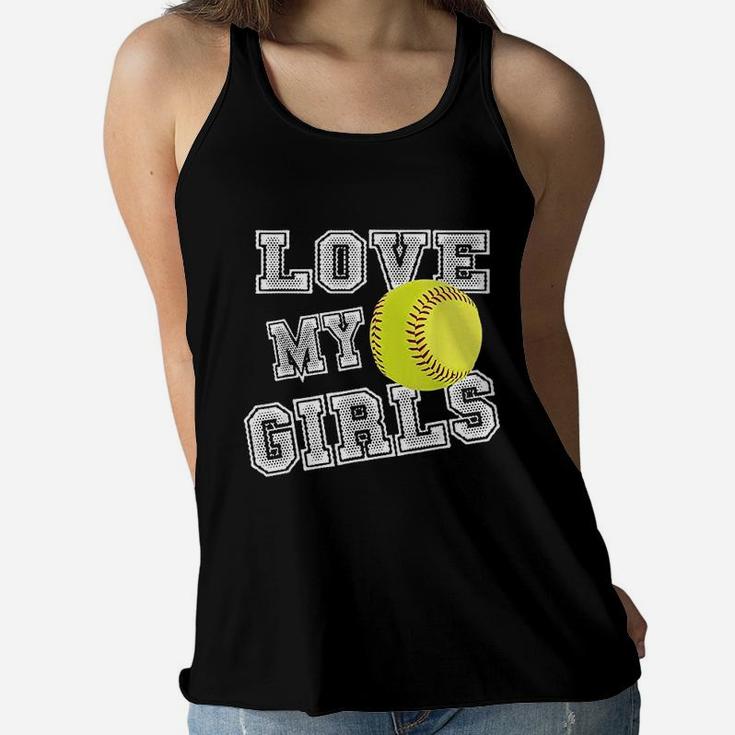I Love My Girls Softball Mom Cute Softball Mama Ladies Flowy Tank