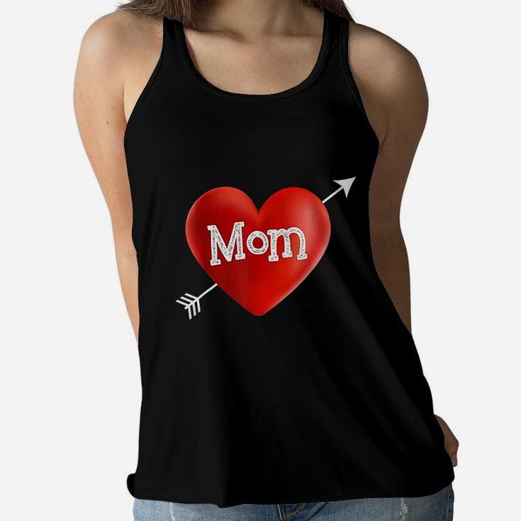 I Love My Mom Is My Valentine Day Heart Mothers Day Ladies Flowy Tank