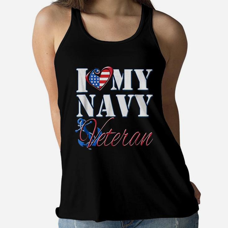 I Love My Navy Veteran Ladies Flowy Tank
