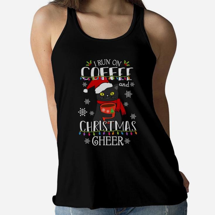 I Run On Coffee And Christmas Cheer Happy Xmas Cat Women Flowy Tank