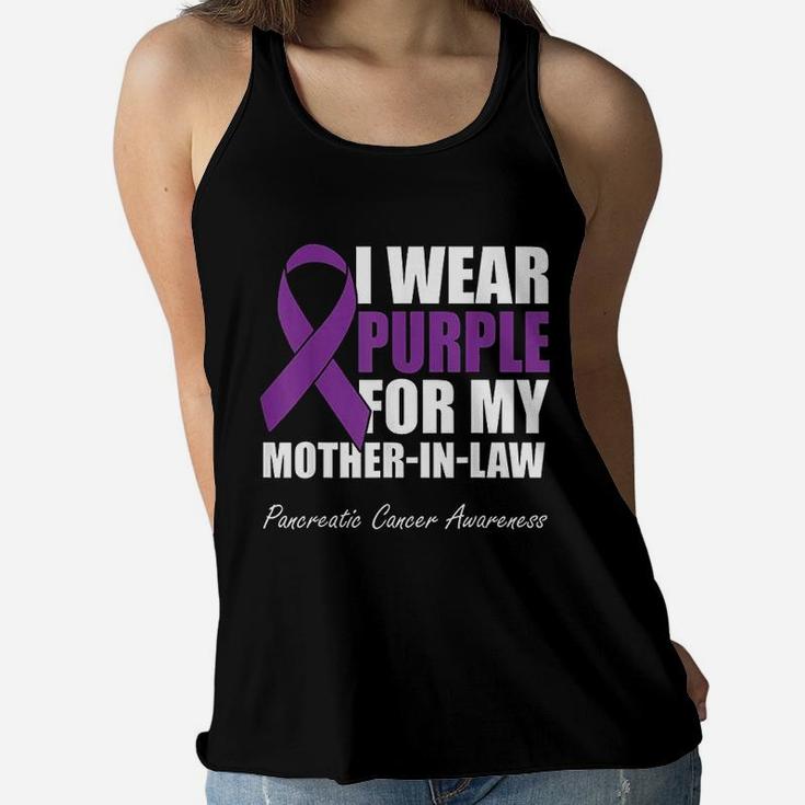 I Wear Purple For My Mother In Law Pancreatic Ladies Flowy Tank