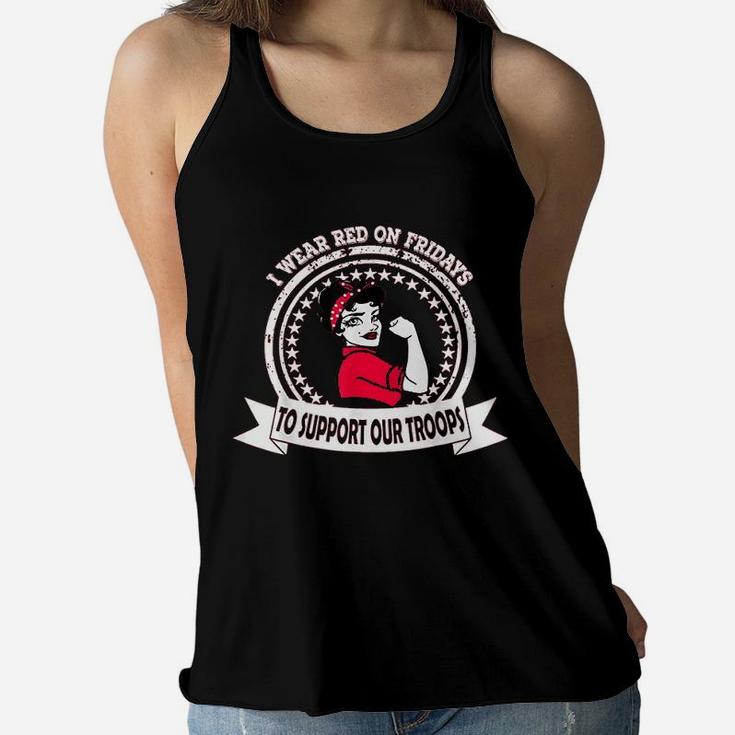 I Wear Red On Fridays For Military Women Mom Wife Daughter Ladies Flowy Tank