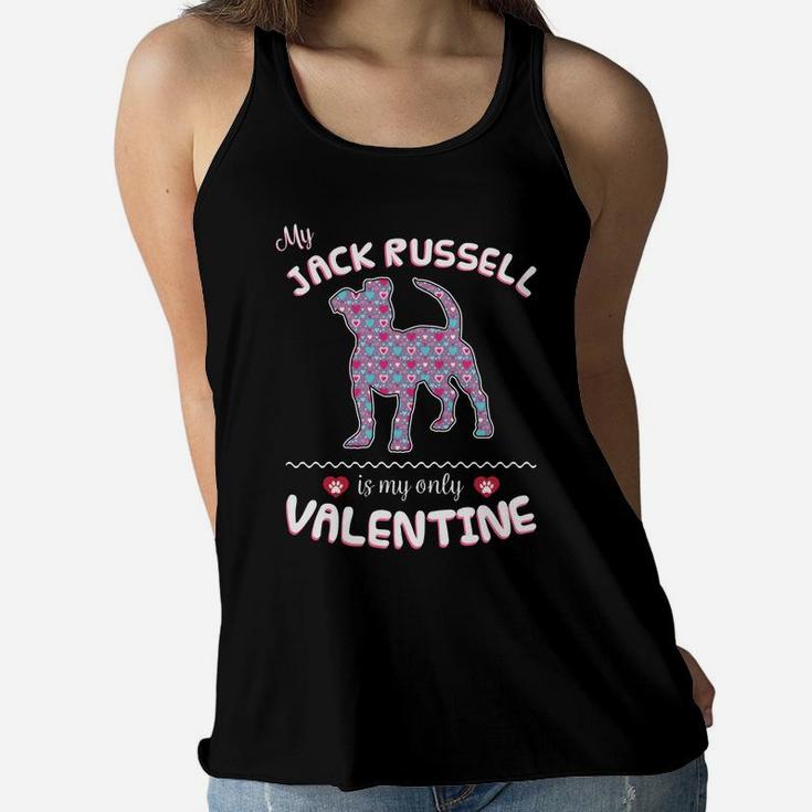 Jack Russell Dog Valentine Hear For Jack Russell Mom Ladies Flowy Tank