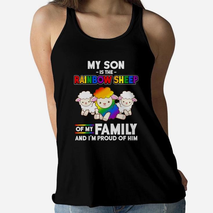 Lgbt My Son Is The Rainbow Sheep Mom Mothers Day Ladies Flowy Tank