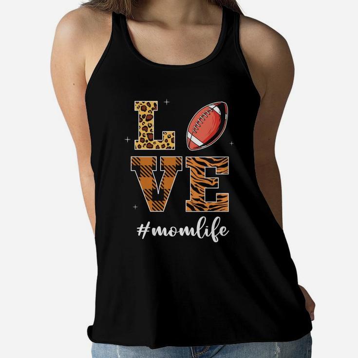 Love Mom Life Football Mom Leopard Plaid Gift For Mother Women Flowy Tank
