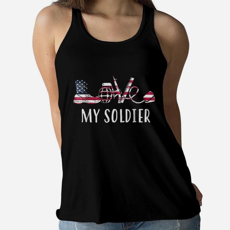 Love My Soldier Proud Us Army Mom Army Wife Ladies Flowy Tank