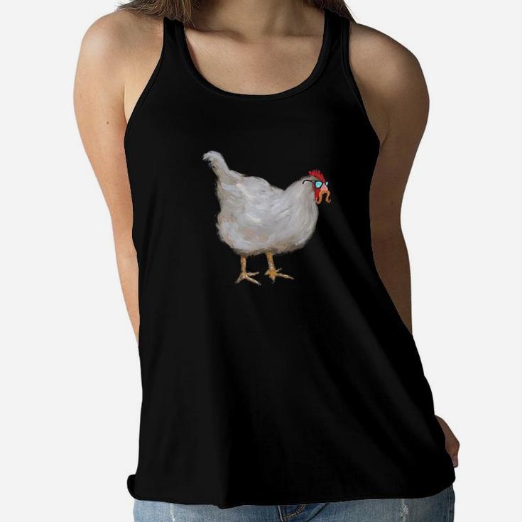 Mother Clucking Chicken In Disguise With Mustache Ladies Flowy Tank