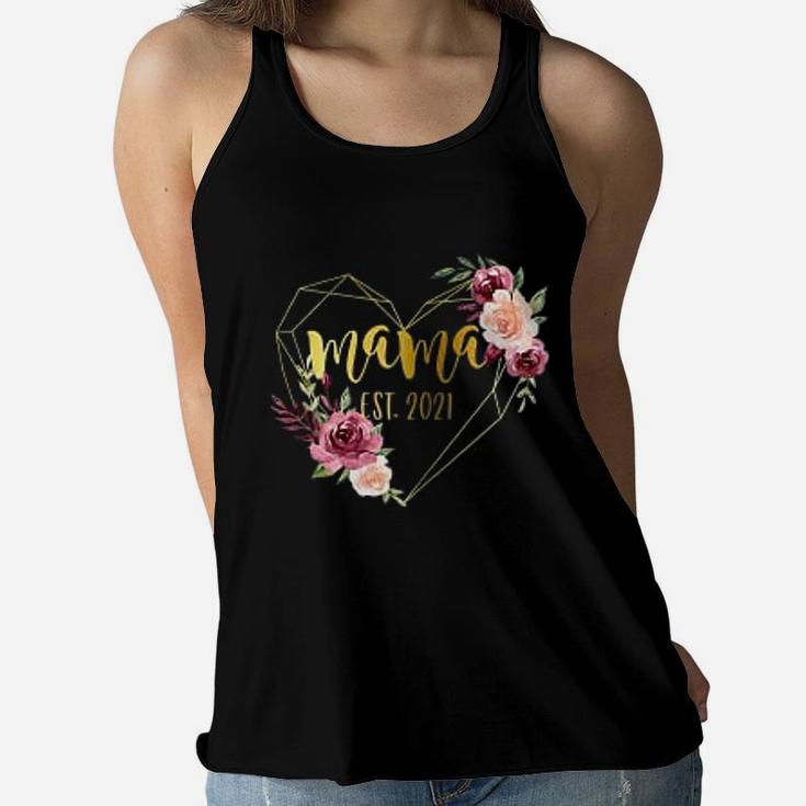 Mothers Day Baby Shower 1St Time Mom Mama Est 2022 Floral Mothers Day Ladies Flowy Tank