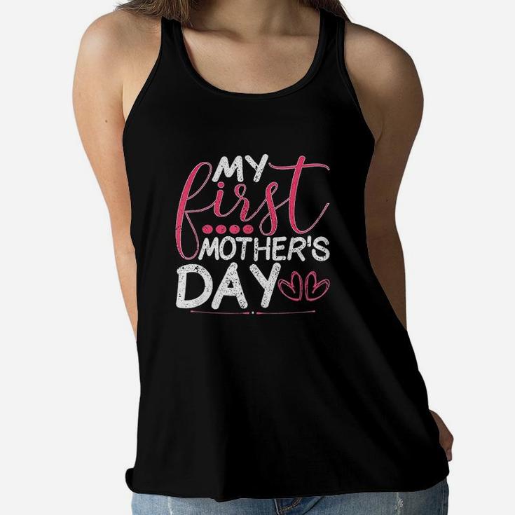 My First Mother Day Red Heart Lover Husband Wife Ladies Flowy Tank