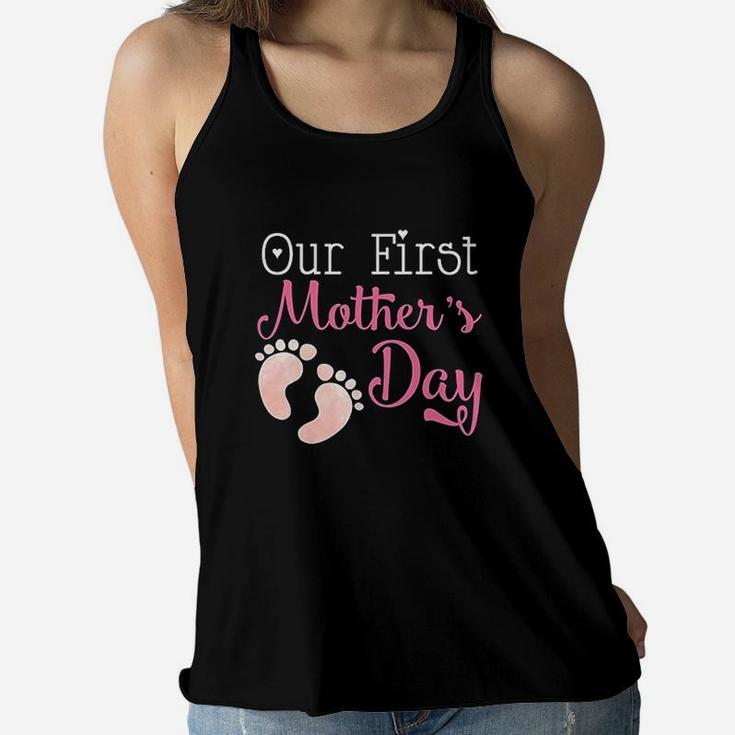 Our First Mothers Day Preg Announcement Ladies Flowy Tank