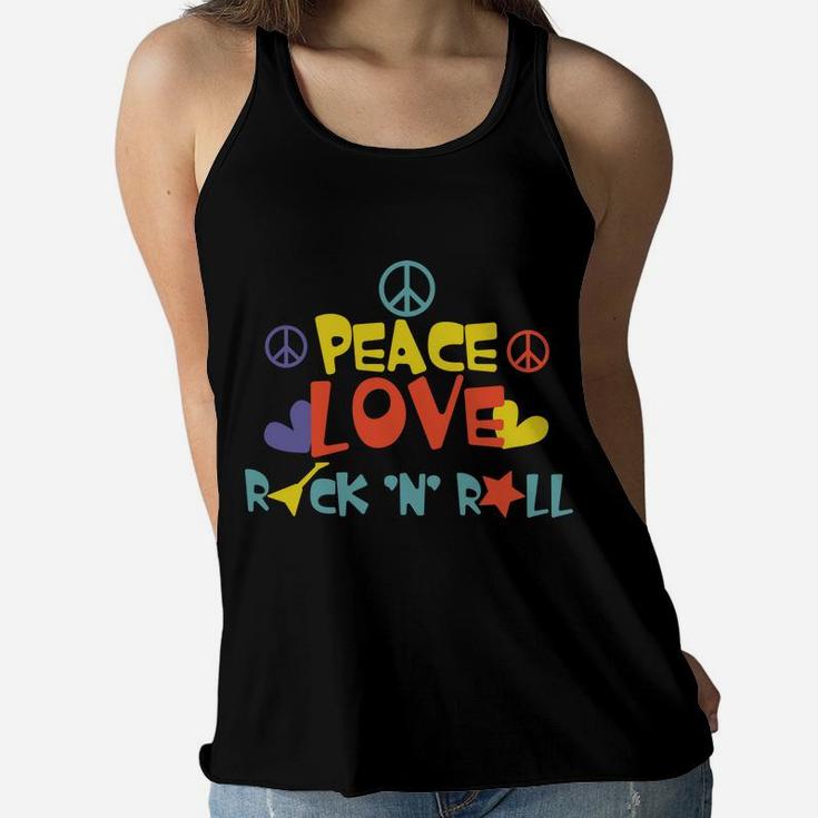 Peace Love Rock Roll Hippie Heart Peace Sign Women Flowy Tank