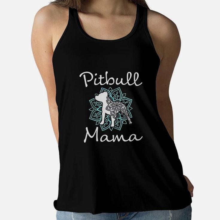 Pitbull Mama Mandala Teal Cute Pit Bull Dog Gift For Mom Ladies Flowy Tank
