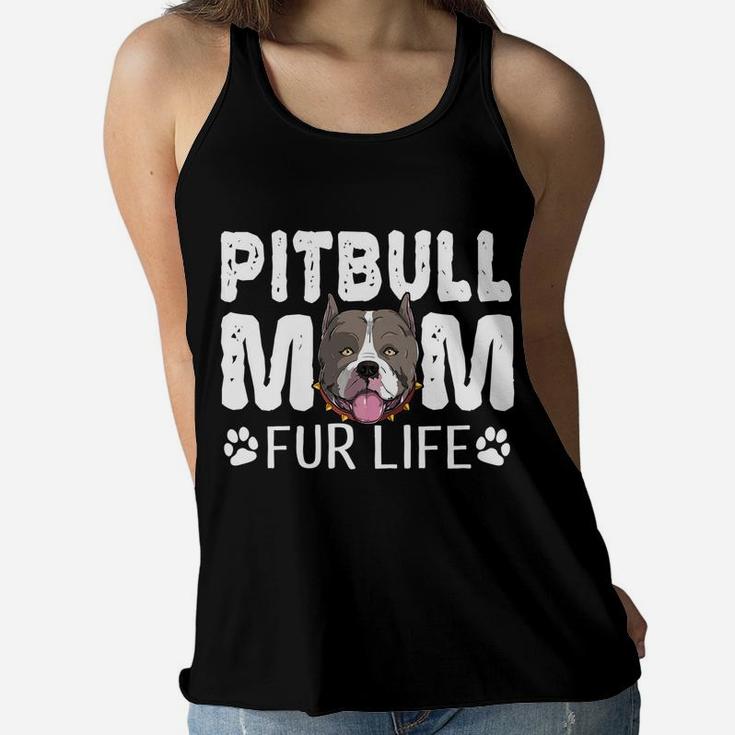 Pitbull Mom Fur Life Funny Dog Mothers Day Pun Cute Ladies Flowy Tank