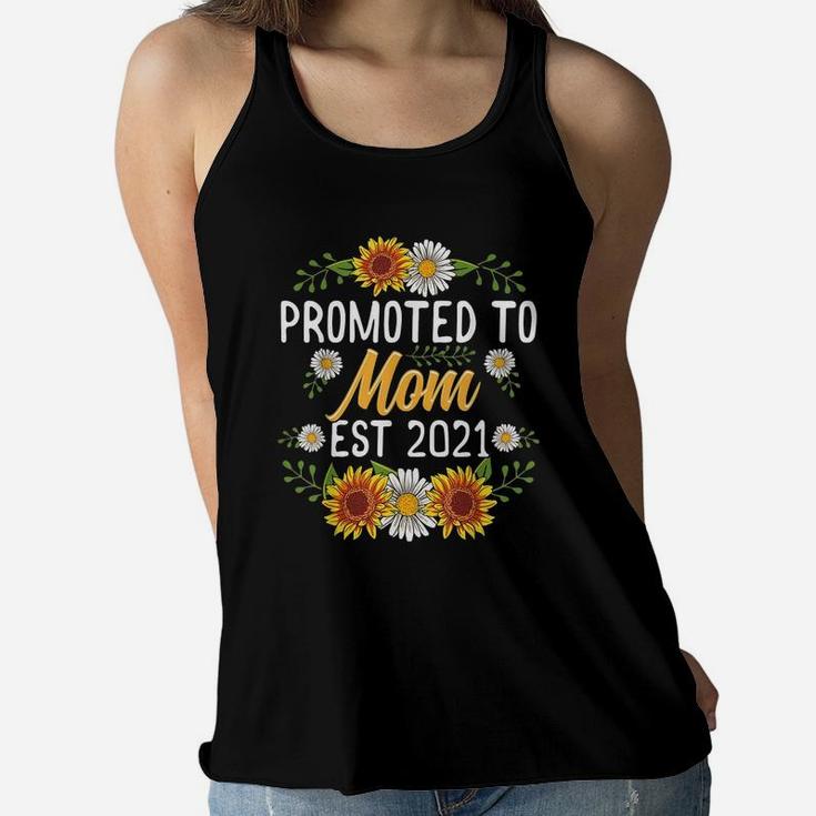 Promoted Mom Est 2021 Sunflower Ladies Flowy Tank