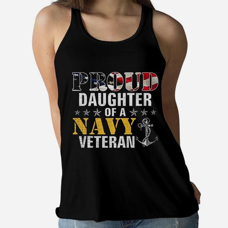 Proud Daughter Of A Navy Veteran American Flag Military Gift Ladies Flowy Tank