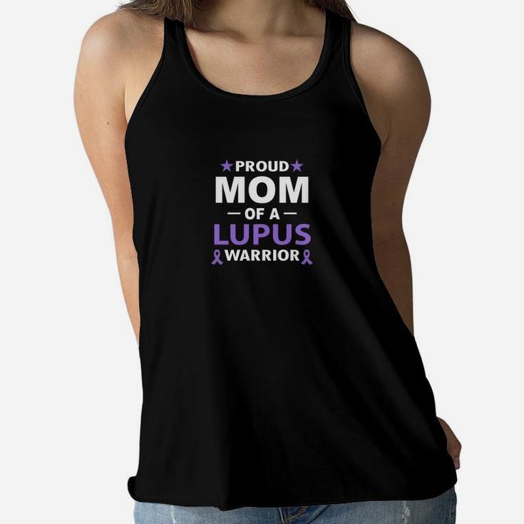 Proud Mom Of A Lupus Warrior Lupus Awareness Purple Ribbon Ladies Flowy Tank