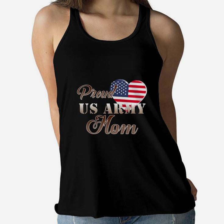 Proud Us Army Mom Shirt - Army Mom Patriotic Heart Ladies Flowy Tank
