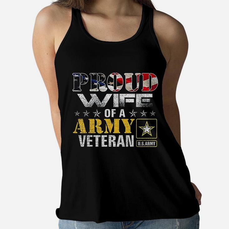 Proud Wife Of A Army Veteran American Flag Ladies Flowy Tank