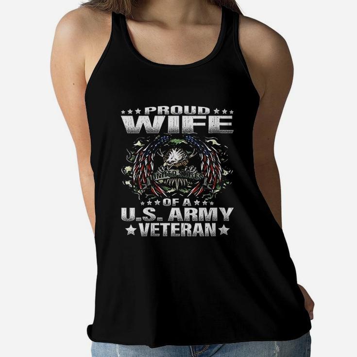 Proud Wife Of A Us Army Veteran Ladies Flowy Tank