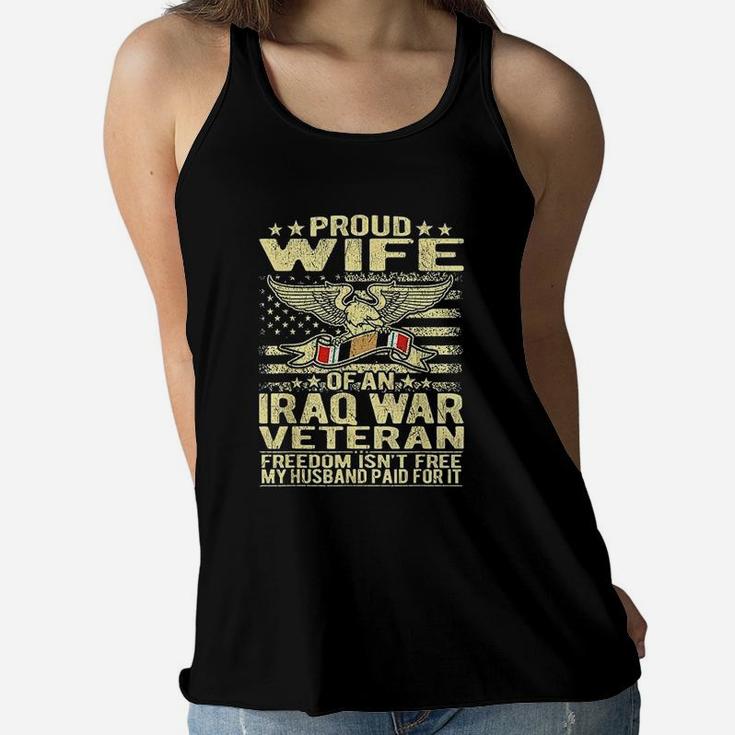 Proud Wife Of An Iraq Veteran Military Veterans Spouse Ladies Flowy Tank
