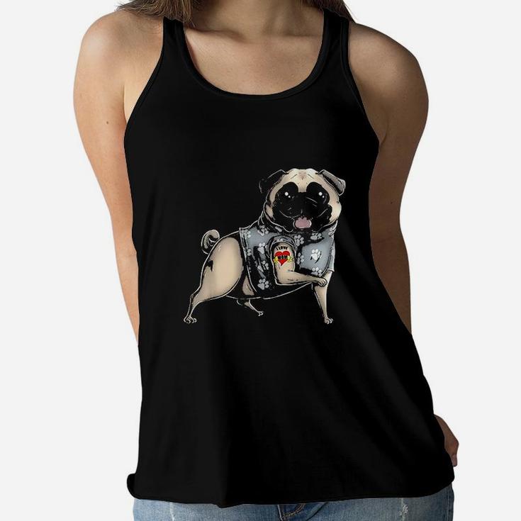 Pug I Love Mom Tattoo Dog Funny Mothers Day Gift Ladies Flowy Tank