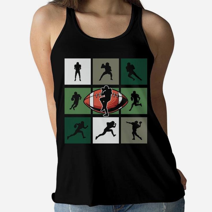 Retro Football Silhouette Team Players Playing Together Women Flowy Tank