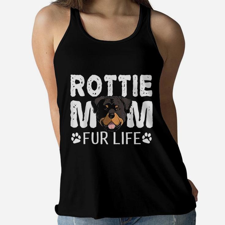 Rottie Mom Fur Life Dog Pun Rottweiler Funny Cute Ladies Flowy Tank