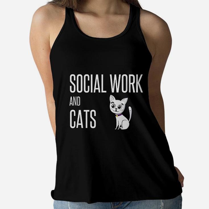 Social Worker Social Work And Cats Lover Dad Mom Owner Cute Ladies Flowy Tank