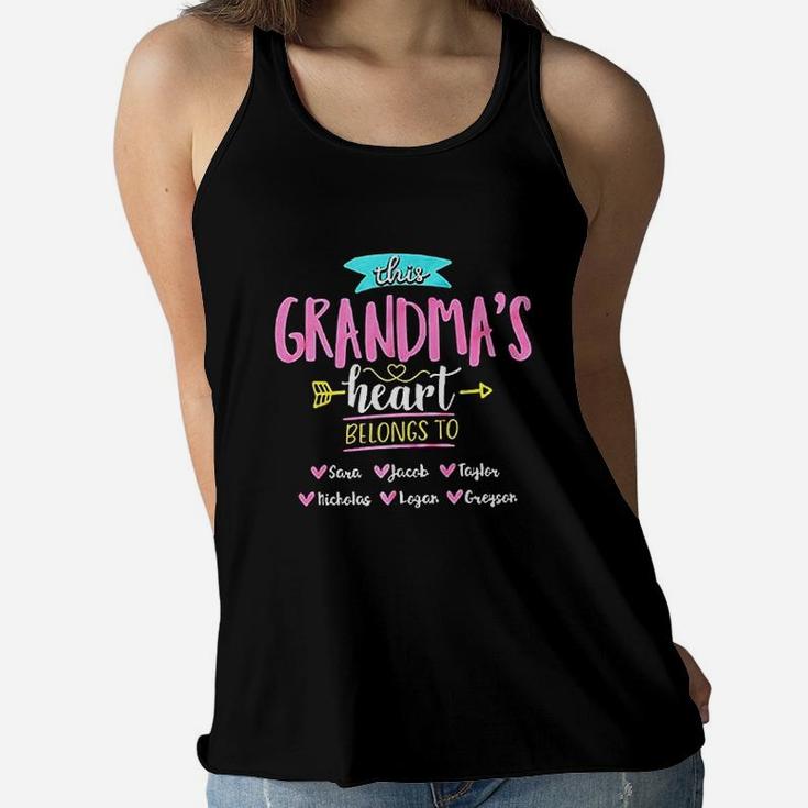 This Grandmas Heart Belongs To Personalized Mom Mama Gigi Ladies Flowy Tank