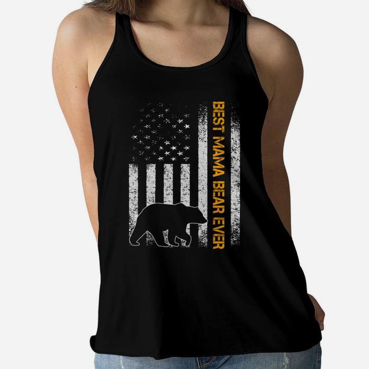 USA Flag BEST MAMA bear EVER, Christmas Gifts for mom, Mom Gifts Ladies Flowy Tank