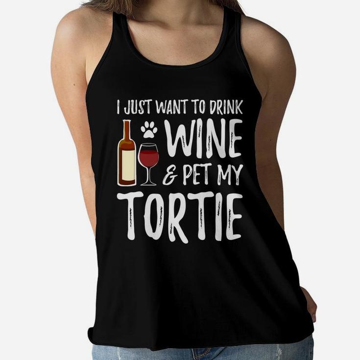 Wine And Tortie For Tortie Cat Mom Ladies Flowy Tank