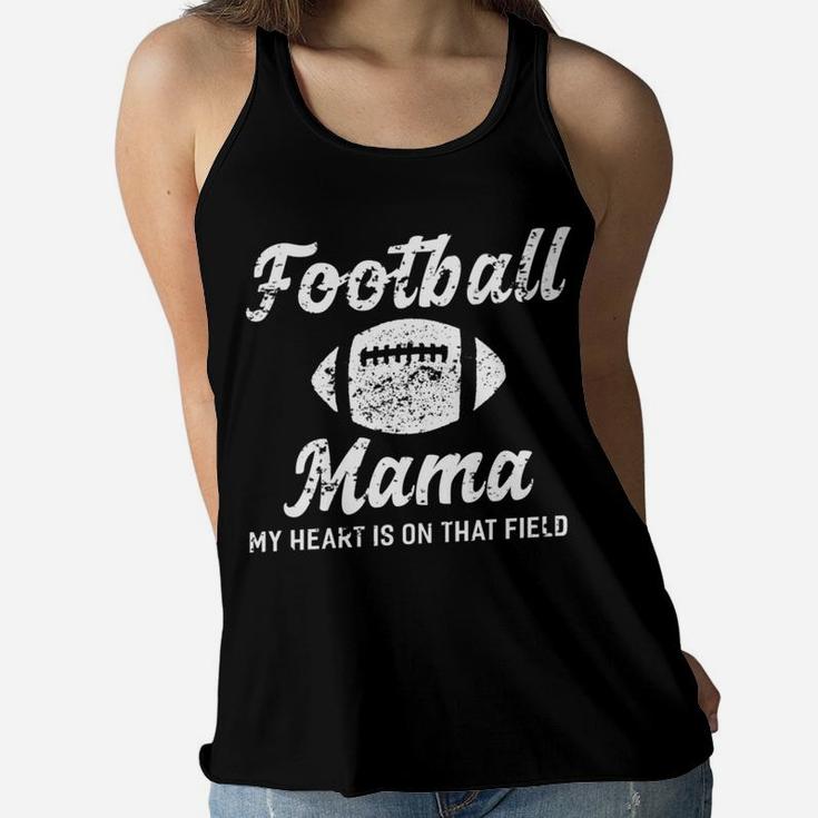 Womens Football Mama My Hear Cute Gift Mom Ladies Flowy Tank