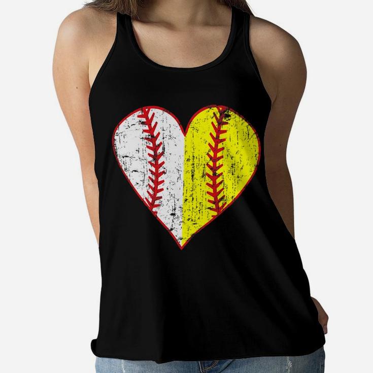 Womens Primitive Play Ball Love Baseball Softball Mom Heart Ladies Flowy Tank