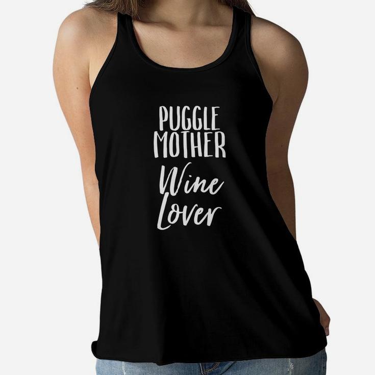 Womens Puggle Mother Wine Lover Dog Pet Owner Shirt Ladies Flowy Tank