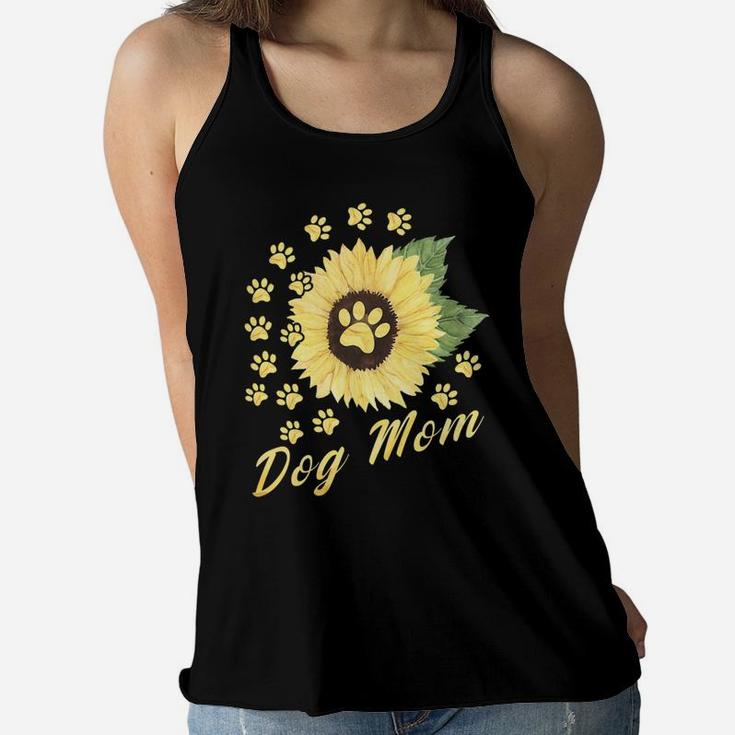 Womens Sunflower Dog Mom Paw Funny Gift For Dog Mom Ladies Flowy Tank