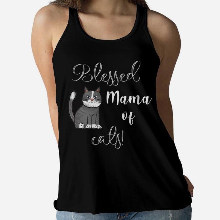 Womens Womens Blessed Mama Of Cats Cute Funny Ladies Flowy Tank