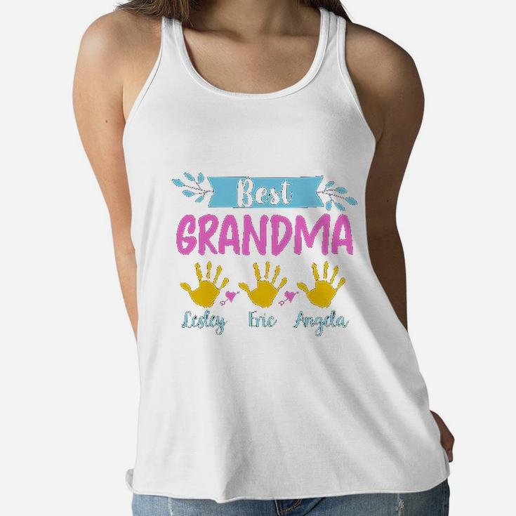 Best Grandma With Grandkids Names Mothers Day Cute Nana Gigi Ladies Flowy Tank