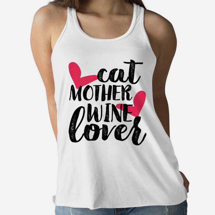 Cat Mother Wine Lover Funny Mothers Day Gifts For Mom Ladies Flowy Tank