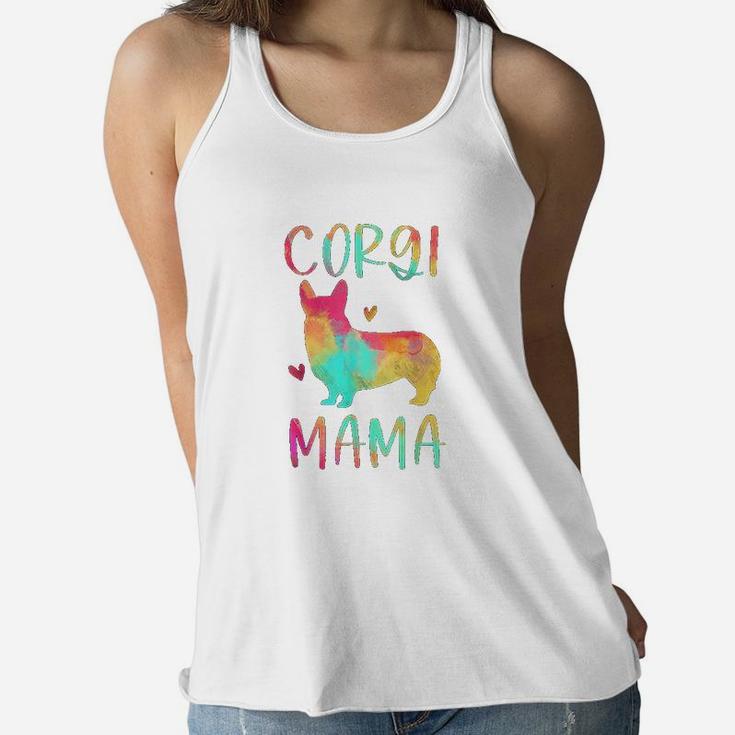 Corgi Mama Colorful Welsh Corgi Gifts Dog Mom Ladies Flowy Tank