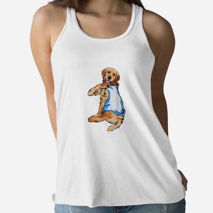 Golden Retriever Tattoo I Love Mom Mother s Day And Dog Lovers Shirt Ladies Flowy Tank