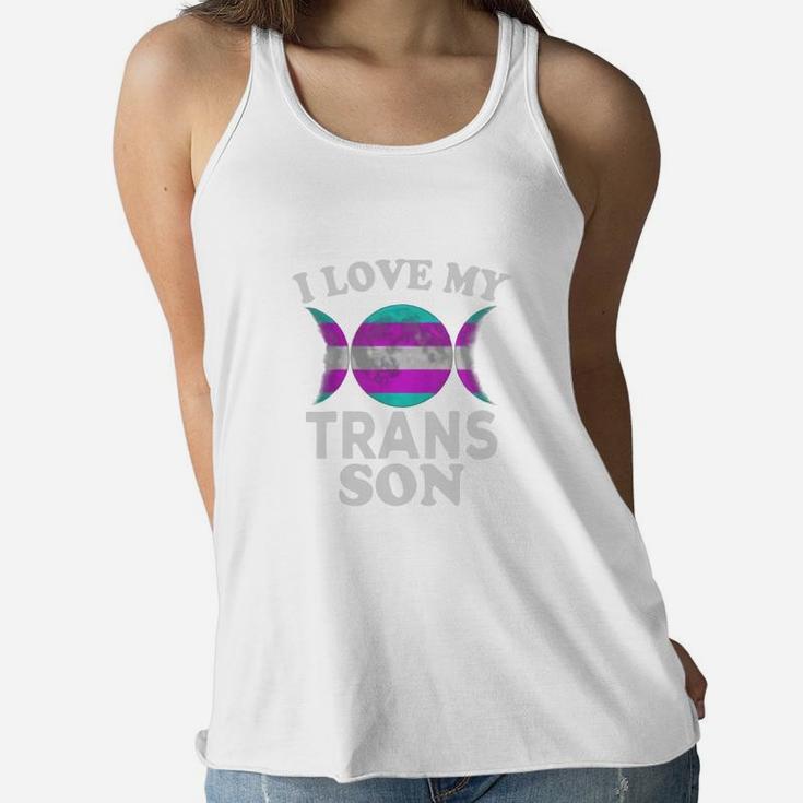I Love My Transgender Son Proud Dad Mom Gay Pride Trans Moon Ladies Flowy Tank